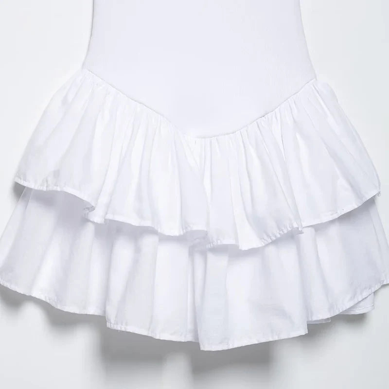 Chic Pink Halter Mini Dress with V Neck Ruffles Hem A Line Summer Ladies Party Wear