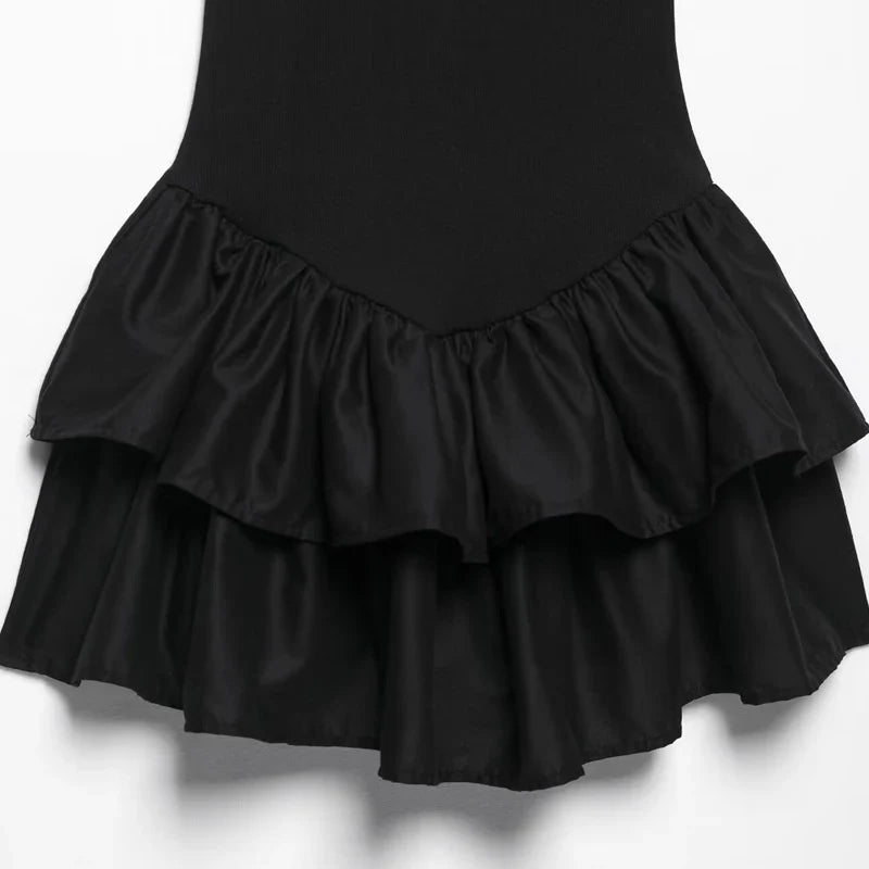 Chic Pink Halter Mini Dress with V Neck Ruffles Hem A Line Summer Ladies Party Wear