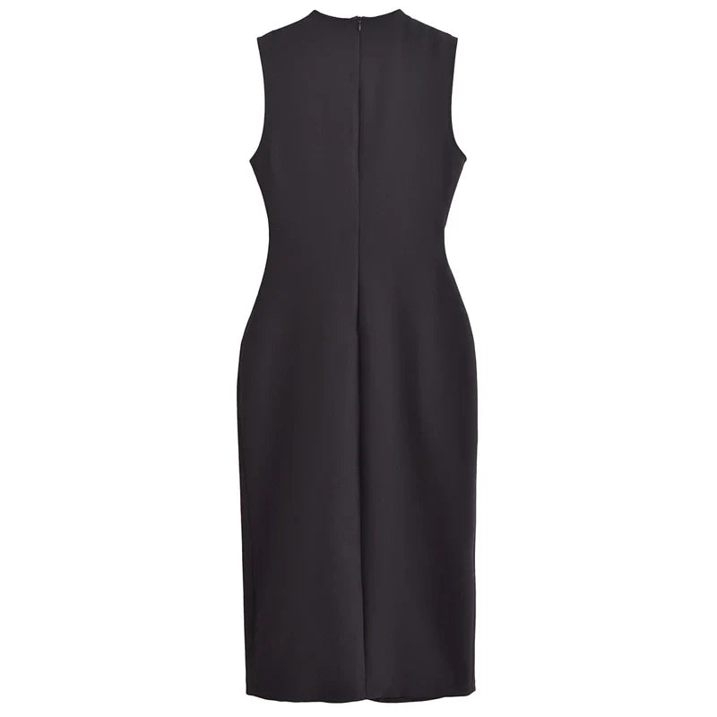 Elegant Black Sleeveless Maxi Dress with Belt and Button Details for Casual Summer Wear