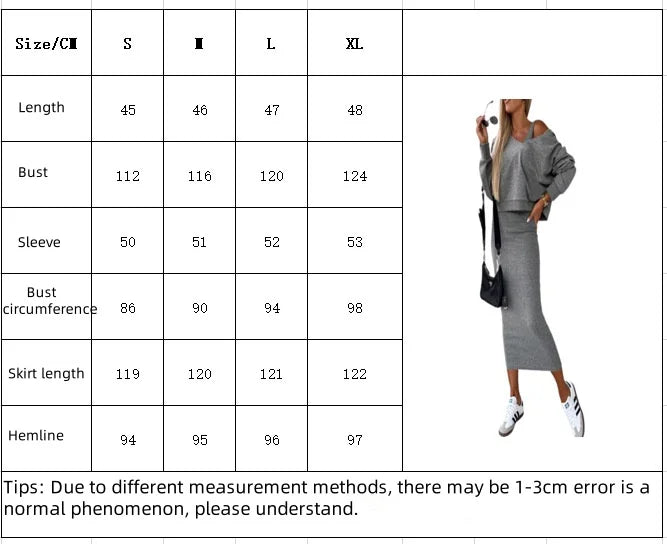 Autumn Winter Solid Print V-Neck Long Sleeve Women's Hooded Sweater Set with Slim Fit Short Top and Long Dress