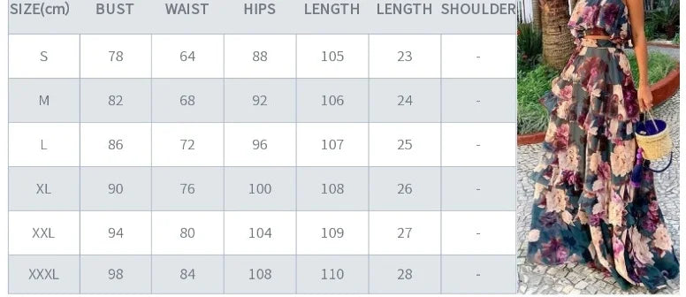 Women Sexy Spaghetti Strap Backless Crop Top With High Waist Ruffled Stitching Skirt Two-Piece Summer Vacation Printed Set