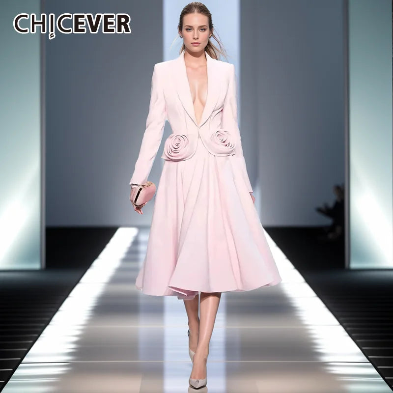 Chic Formal Two-Piece Set for Women V Neck Long Sleeve Top with Spliced Appliques and High Waist Midi Skirt Elegant Spring Outfit