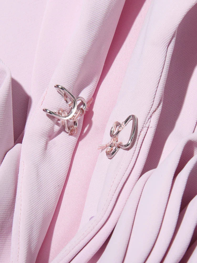 Chic Formal Two-Piece Set for Women V Neck Long Sleeve Top with Spliced Appliques and High Waist Midi Skirt Elegant Spring Outfit