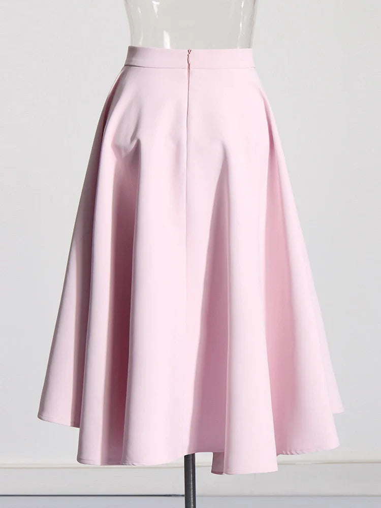 Chic Formal Two-Piece Set for Women V Neck Long Sleeve Top with Spliced Appliques and High Waist Midi Skirt Elegant Spring Outfit