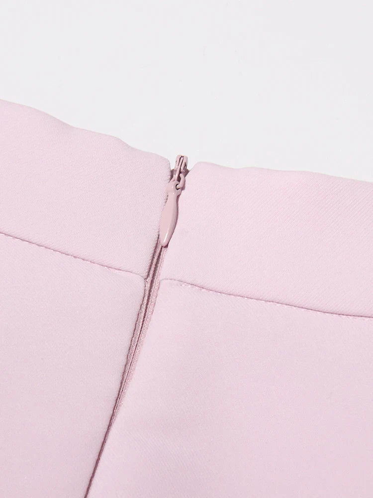 Chic Formal Two-Piece Set for Women V Neck Long Sleeve Top with Spliced Appliques and High Waist Midi Skirt Elegant Spring Outfit