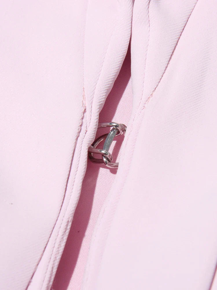 Chic Formal Two-Piece Set for Women V Neck Long Sleeve Top with Spliced Appliques and High Waist Midi Skirt Elegant Spring Outfit