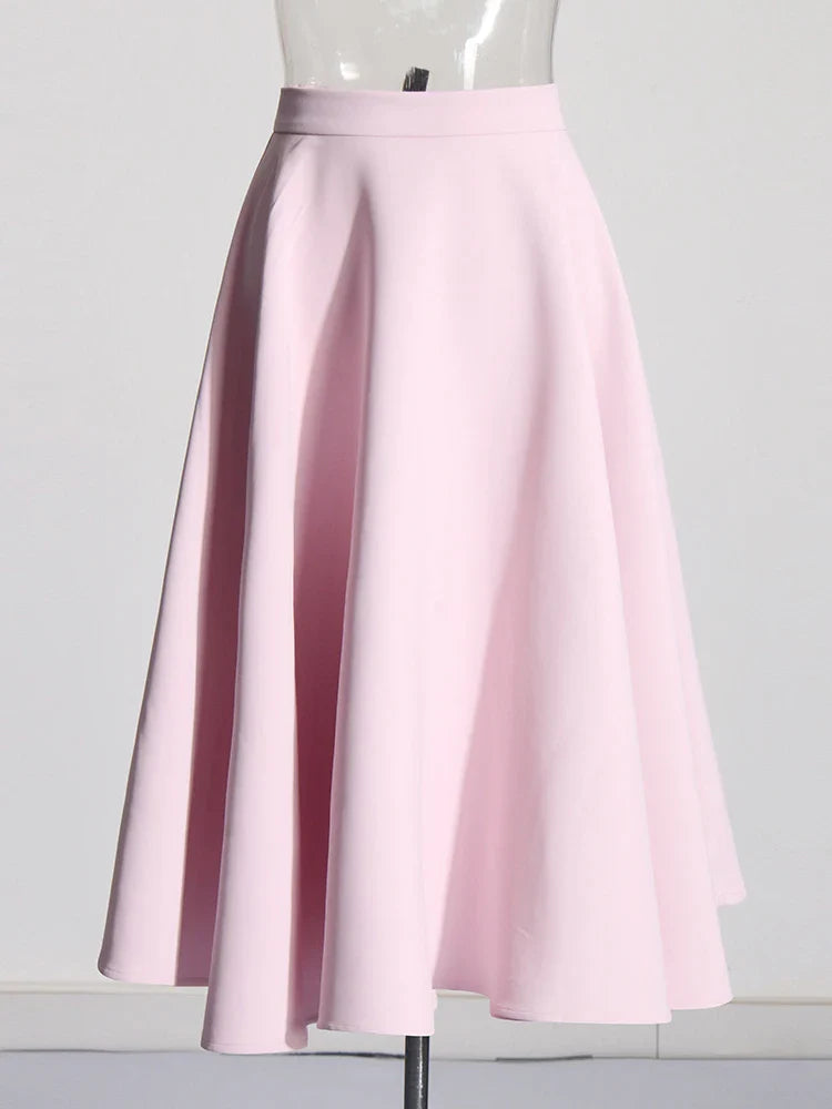 Chic Formal Two-Piece Set for Women V Neck Long Sleeve Top with Spliced Appliques and High Waist Midi Skirt Elegant Spring Outfit