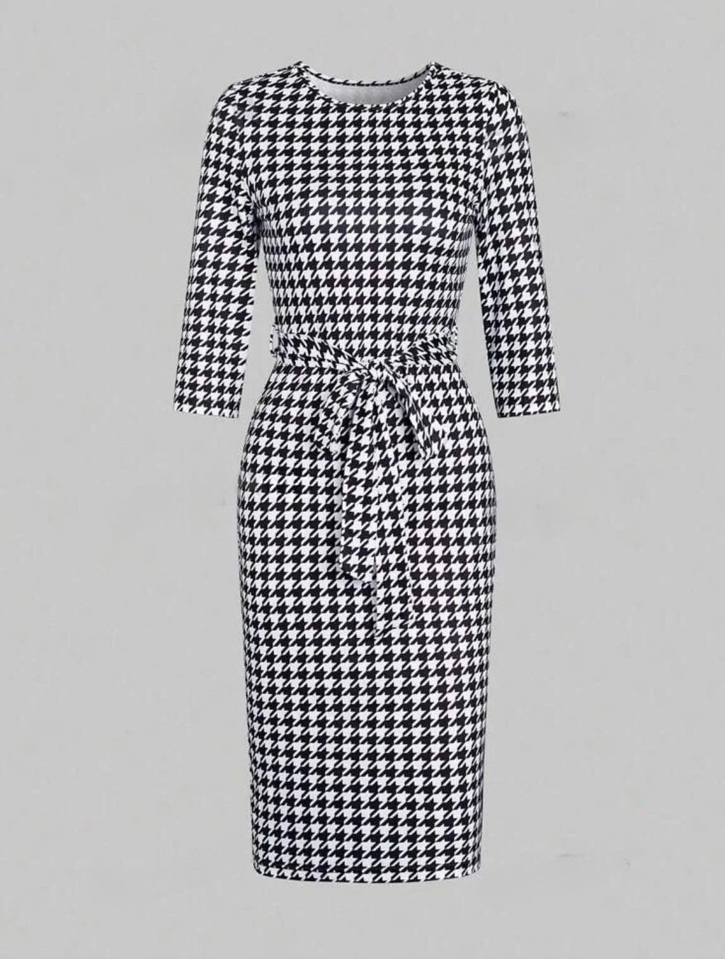 High-End Waistline Floral Dress with Plaided Skirt for Spring and Fall Elegant Mid-Length Ensemble