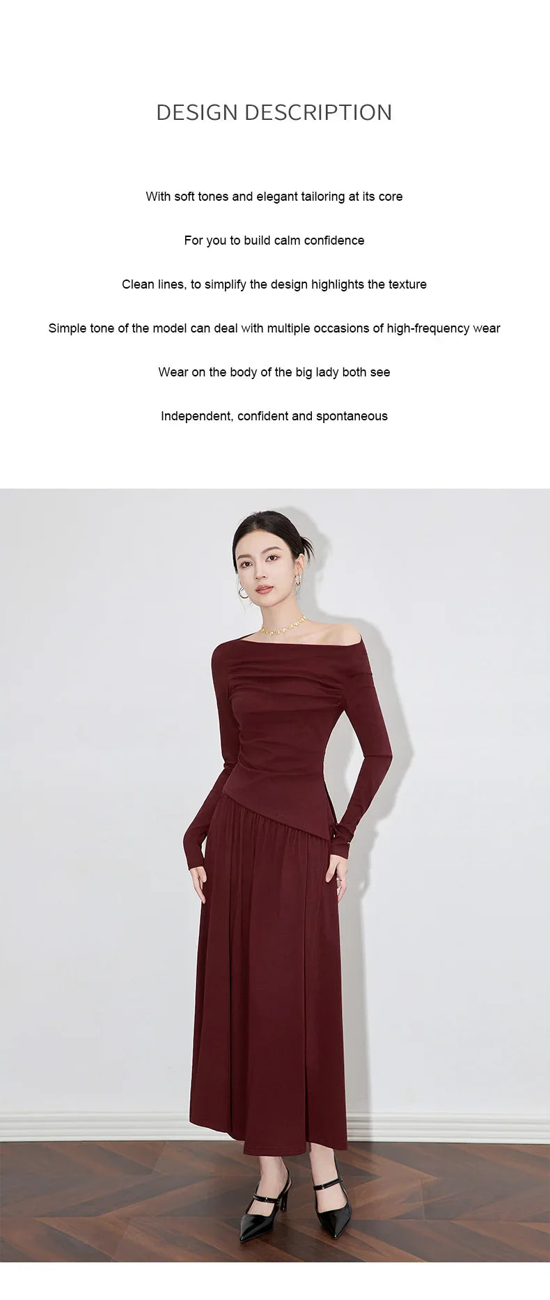 2Pcs Women's Long Sleeve Top and Half Skirt Set Vintage Elegant One Shoulder Chic Two Piece Outfit