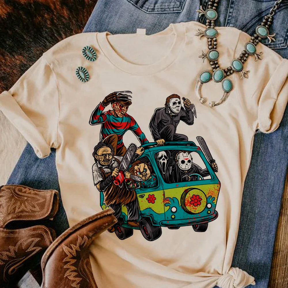 Satan Halloween Horror Ghost Graphic Tee for Women Manga Style Y2K Inspired Funny Streetwear Anime T Shirt