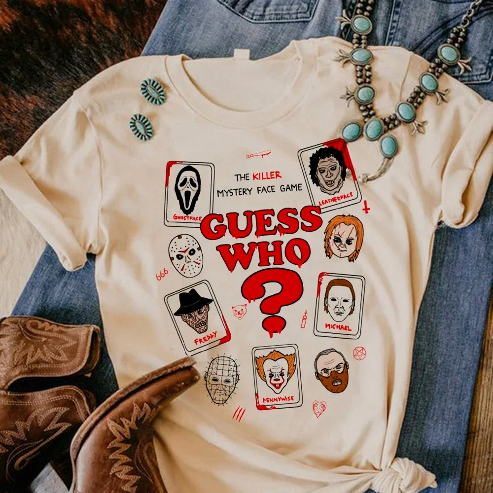 Satan Halloween Horror Ghost Graphic Tee for Women Manga Style Y2K Inspired Funny Streetwear Anime T Shirt