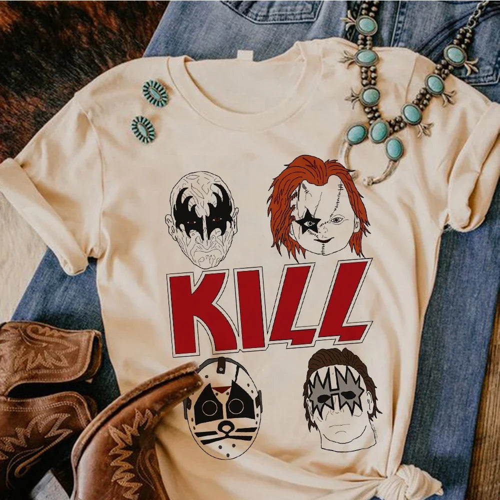 Satan Halloween Horror Ghost Graphic Tee for Women Manga Style Y2K Inspired Funny Streetwear Anime T Shirt