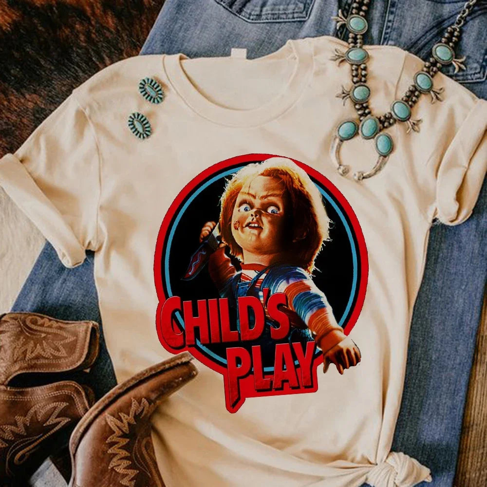 Satan Halloween Horror Ghost Graphic Tee for Women Manga Style Y2K Inspired Funny Streetwear Anime T Shirt