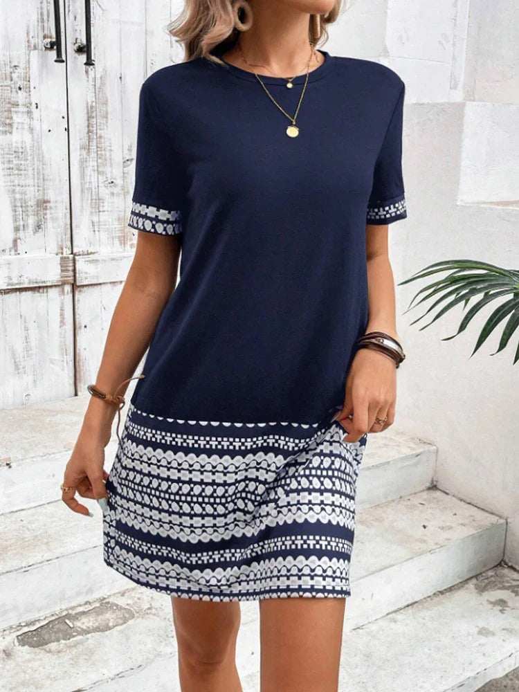 Women's Short Sleeve Bodycon Dress with Geometric Print for Spring and Summer Festival Casual Fashion Ladies' Tight Dress
