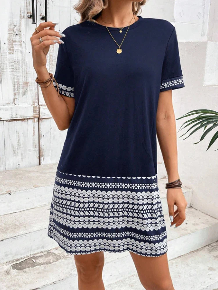 Women's Short Sleeve Bodycon Dress with Geometric Print for Spring and Summer Festival Casual Fashion Ladies' Tight Dress