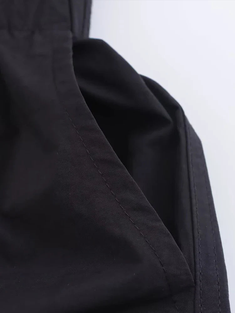 Elegant Solid Color Waist Midi Dress with Long Shirt Style and Side Pockets for Women