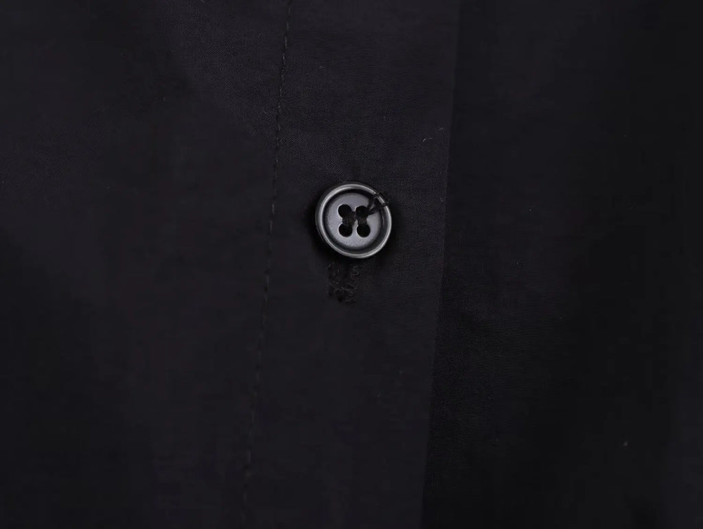 Elegant Solid Color Waist Midi Dress with Long Shirt Style and Side Pockets for Women