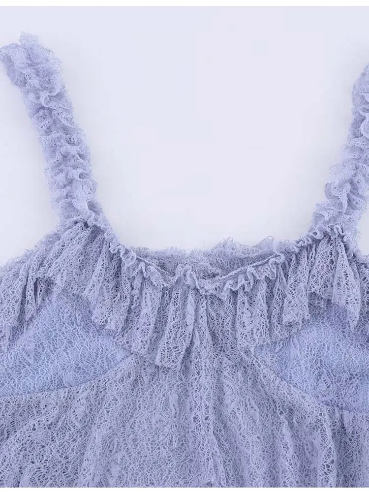 Women Summer Lace Two-Piece Set Sexy Solid Camisole Top and Elegant Skirt Stylish Streetwear Outfit for Ladies