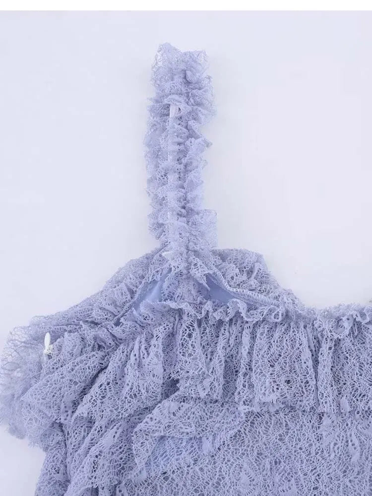 Women Summer Lace Two-Piece Set Sexy Solid Camisole Top and Elegant Skirt Stylish Streetwear Outfit for Ladies