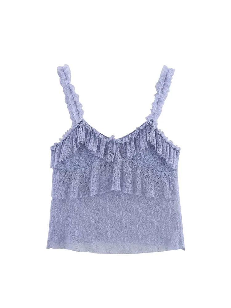 Women Summer Lace Two-Piece Set Sexy Solid Camisole Top and Elegant Skirt Stylish Streetwear Outfit for Ladies