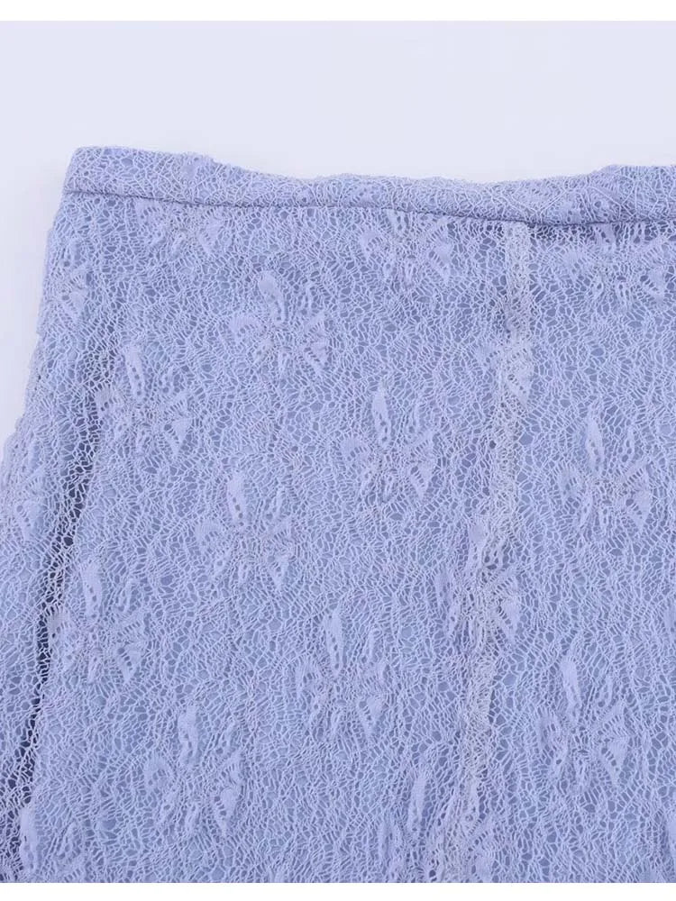 Women Summer Lace Two-Piece Set Sexy Solid Camisole Top and Elegant Skirt Stylish Streetwear Outfit for Ladies