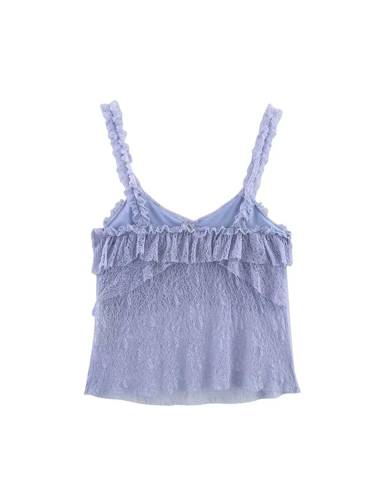 Women Summer Lace Two-Piece Set Sexy Solid Camisole Top and Elegant Skirt Stylish Streetwear Outfit for Ladies