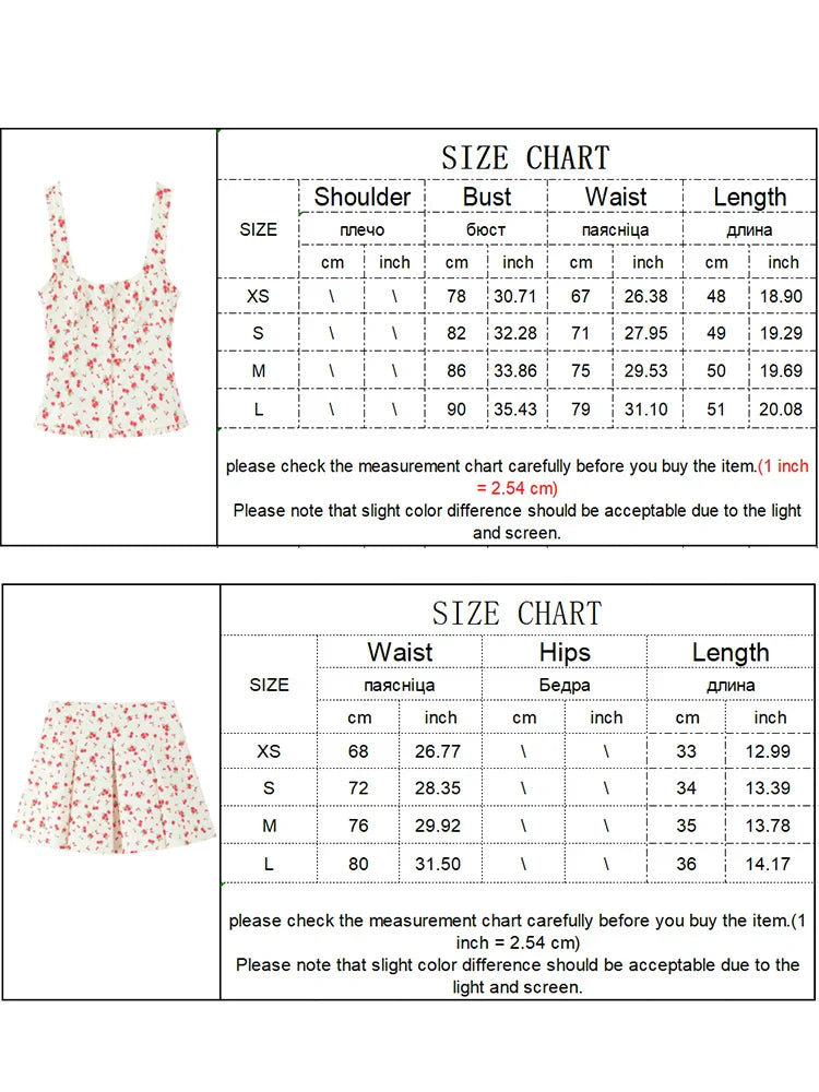 Prairie Chic Women's Skirt Set with Square Collar Sleeveless Printed Top and Mini Skirt Fashion Ensemble