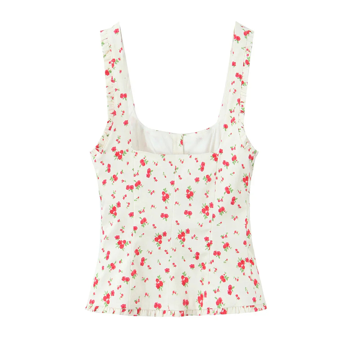 Prairie Chic Women's Skirt Set with Square Collar Sleeveless Printed Top and Mini Skirt Fashion Ensemble