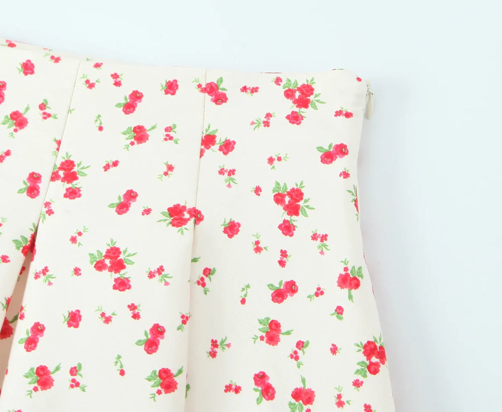 Prairie Chic Women's Skirt Set with Square Collar Sleeveless Printed Top and Mini Skirt Fashion Ensemble