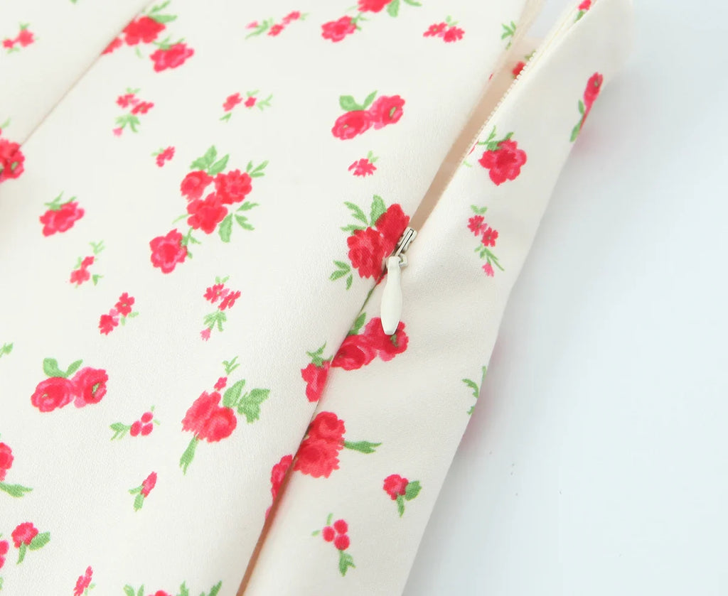 Prairie Chic Women's Skirt Set with Square Collar Sleeveless Printed Top and Mini Skirt Fashion Ensemble