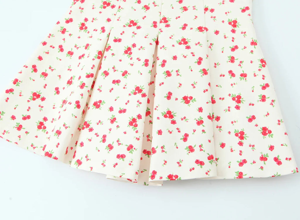 Prairie Chic Women's Skirt Set with Square Collar Sleeveless Printed Top and Mini Skirt Fashion Ensemble