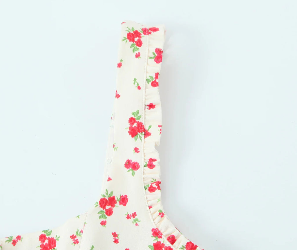 Prairie Chic Women's Skirt Set with Square Collar Sleeveless Printed Top and Mini Skirt Fashion Ensemble