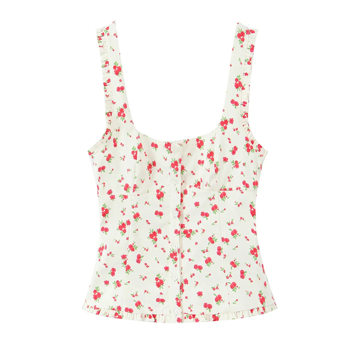 Prairie Chic Women's Skirt Set with Square Collar Sleeveless Printed Top and Mini Skirt Fashion Ensemble