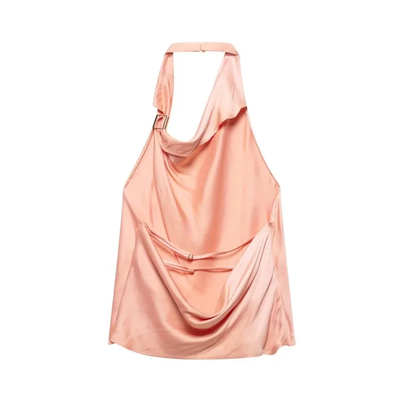 Women's Satin Two-Piece Midi Skirt Set with Gold Applique and Sexy Backless Top Spring Dress Ensemble