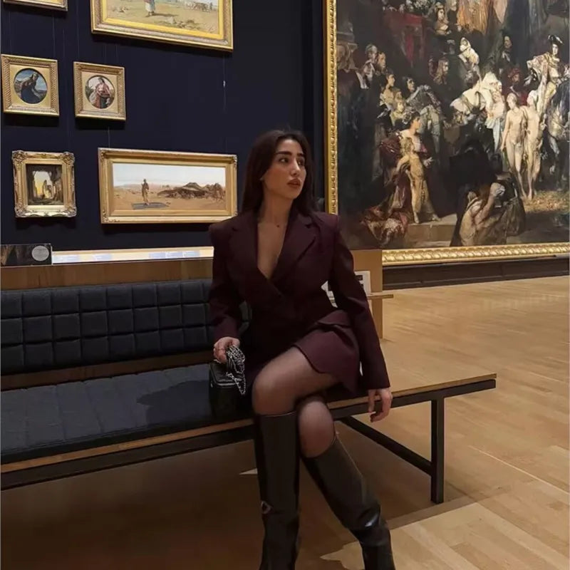 Elegant Women's Office Two-Piece Jacket and A-Line Skirt Set Slim Fit Long Sleeve Blazer with Hip-Enhancing Skirt