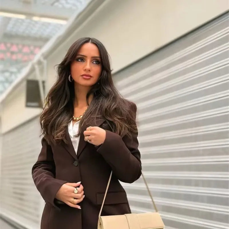 Elegant Women's Office Two-Piece Jacket and A-Line Skirt Set Slim Fit Long Sleeve Blazer with Hip-Enhancing Skirt