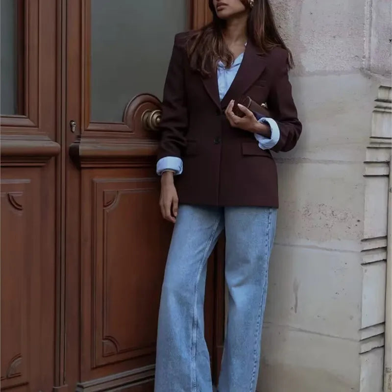 Elegant Women's Office Two-Piece Jacket and A-Line Skirt Set Slim Fit Long Sleeve Blazer with Hip-Enhancing Skirt