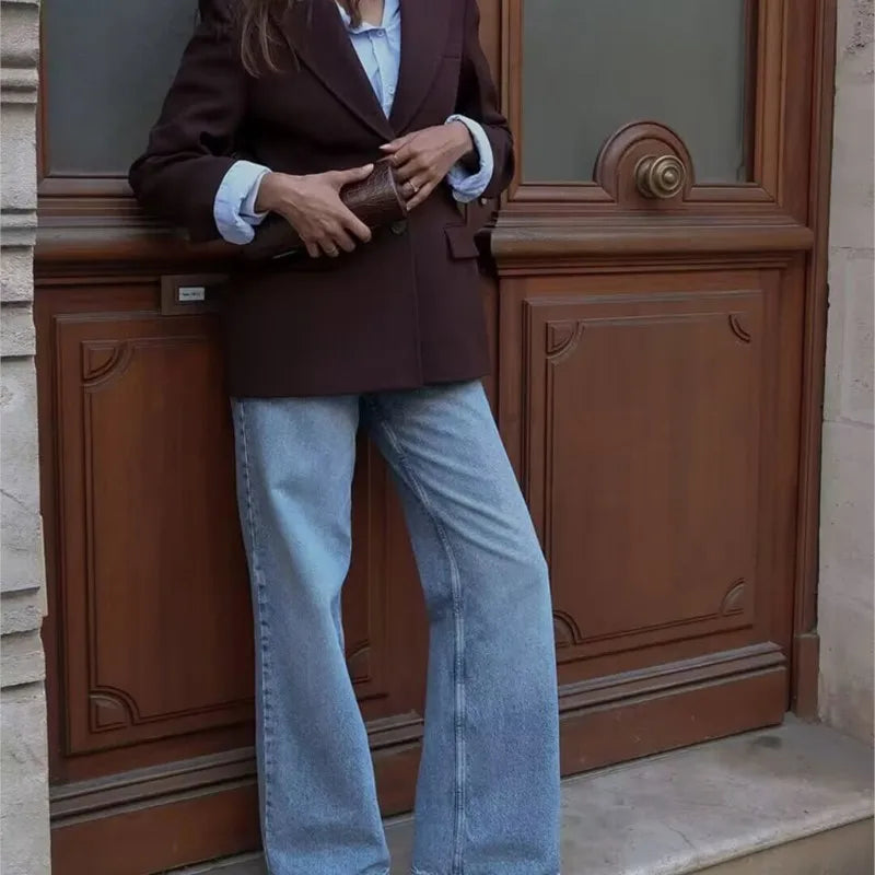 Elegant Women's Office Two-Piece Jacket and A-Line Skirt Set Slim Fit Long Sleeve Blazer with Hip-Enhancing Skirt