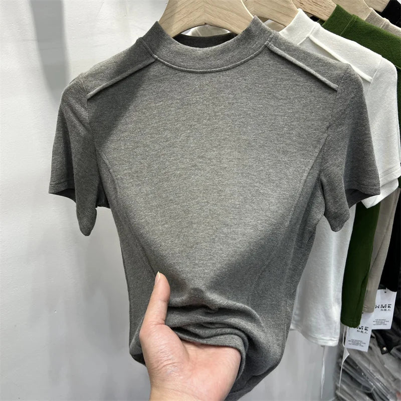 Women's Short-Sleeved Vintage Blouse Shirt Tops Casual O Neck Korean Style Office Lady Camise Tees