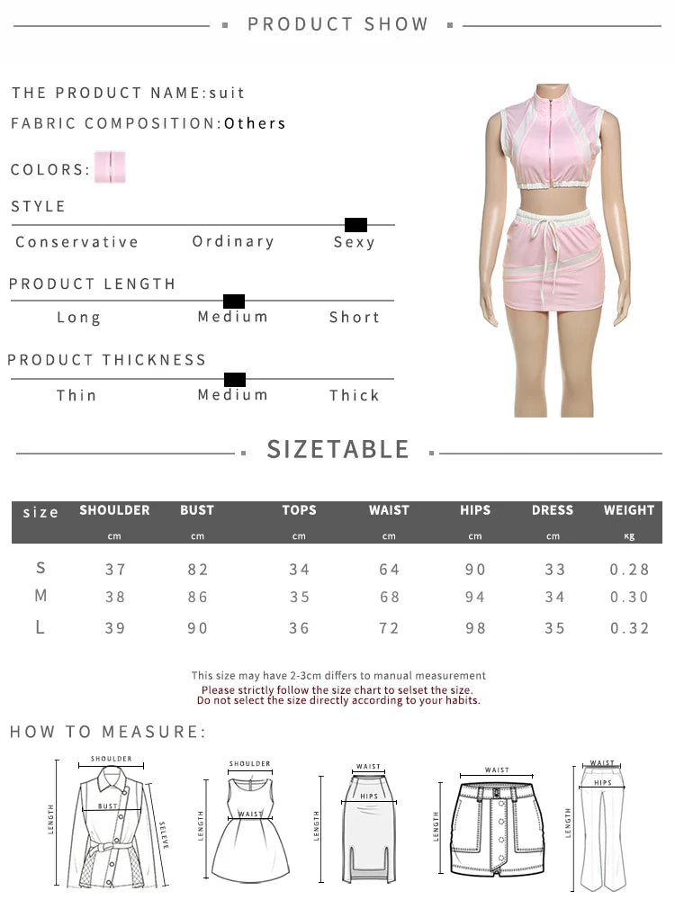 Casual Two Piece Set Women Stripe Panelled Zip-Up Pleated Crop Tank Top and Bandage Mini Skirt Summer Tracksuit