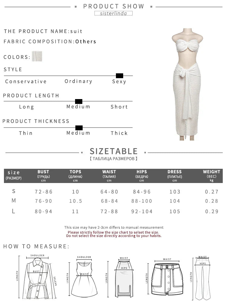 Sexy Elegant Two-Piece Set for Women Sleeveless Cross Wrapped Strapless Top with Bandage Skirt Vacation and Clubwear Matching Outfit