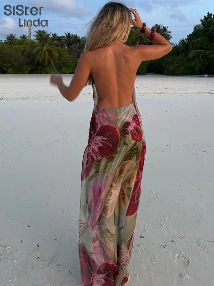 Autumn Release Junior Ankle-Length Sexy High Street Dress with Girl Printing, Slim Fit, Backless Fashion Robe