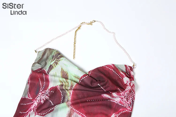 Autumn Release Junior Ankle-Length Sexy High Street Dress with Girl Printing, Slim Fit, Backless Fashion Robe