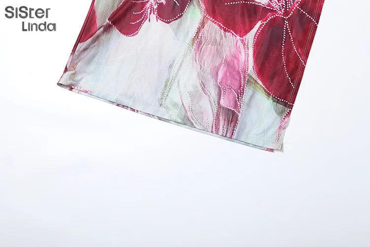 Autumn Release Junior Ankle-Length Sexy High Street Dress with Girl Printing, Slim Fit, Backless Fashion Robe