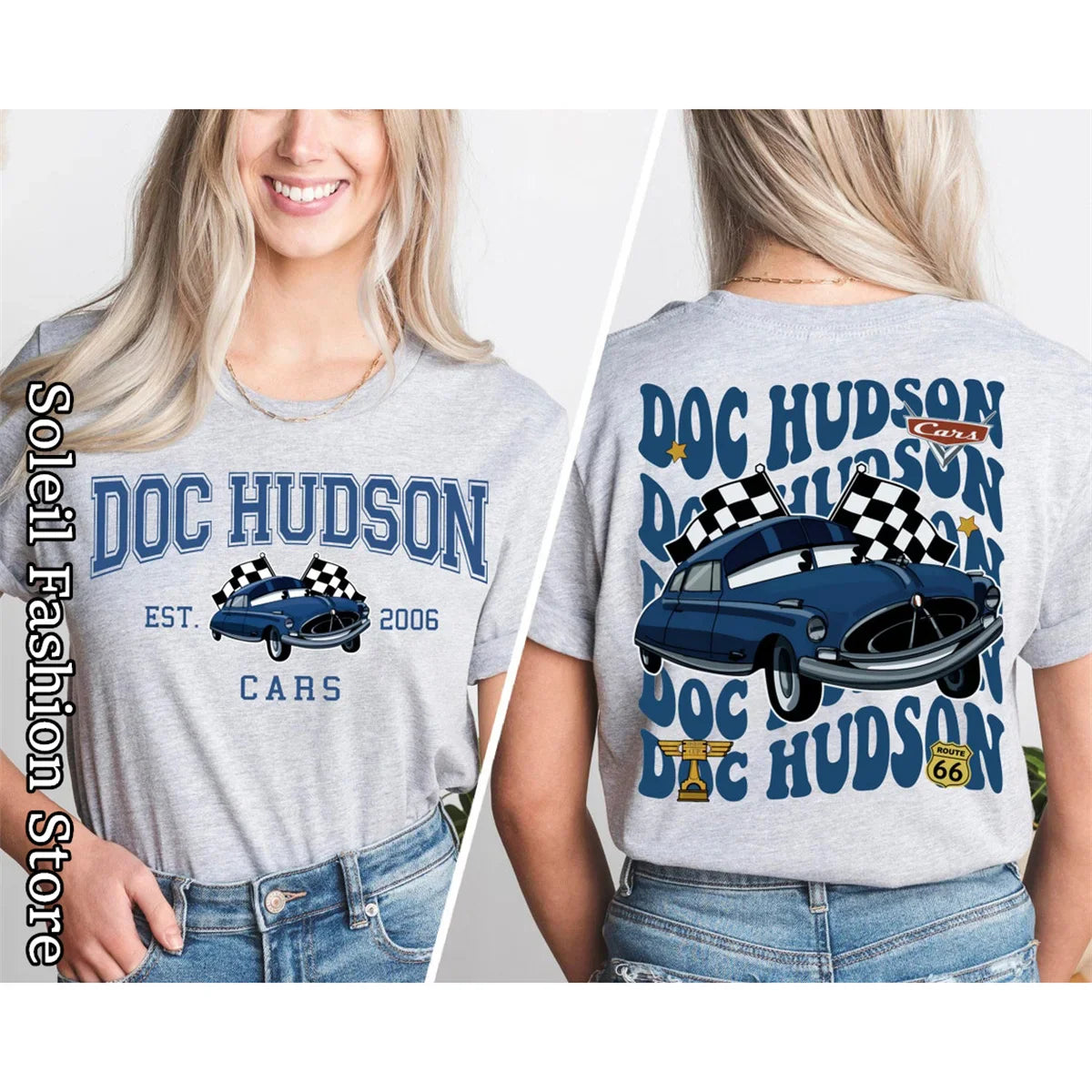 Women's Cotton T-Shirt Featuring Lightning McQueen and Friends 2D Print Casual Tops with Tow Mater Sally Carrera and Doc Hudson Designs