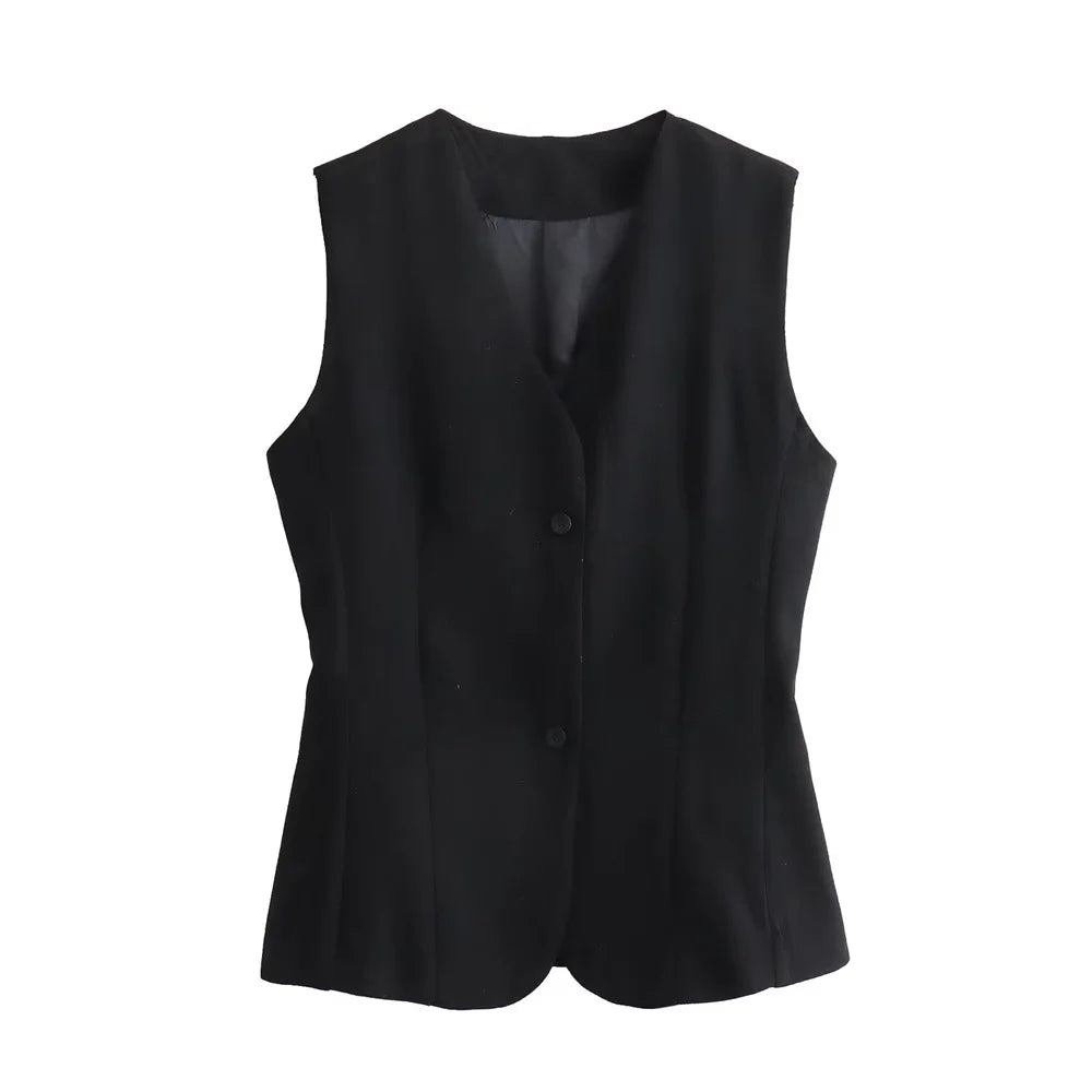 Button Decorated Slim Fit Tank Top with High Waist A-line Short Skirt Set for Women Spring Summer Casual Chic