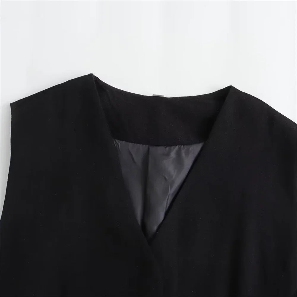 Button Decorated Slim Fit Tank Top with High Waist A-line Short Skirt Set for Women Spring Summer Casual Chic