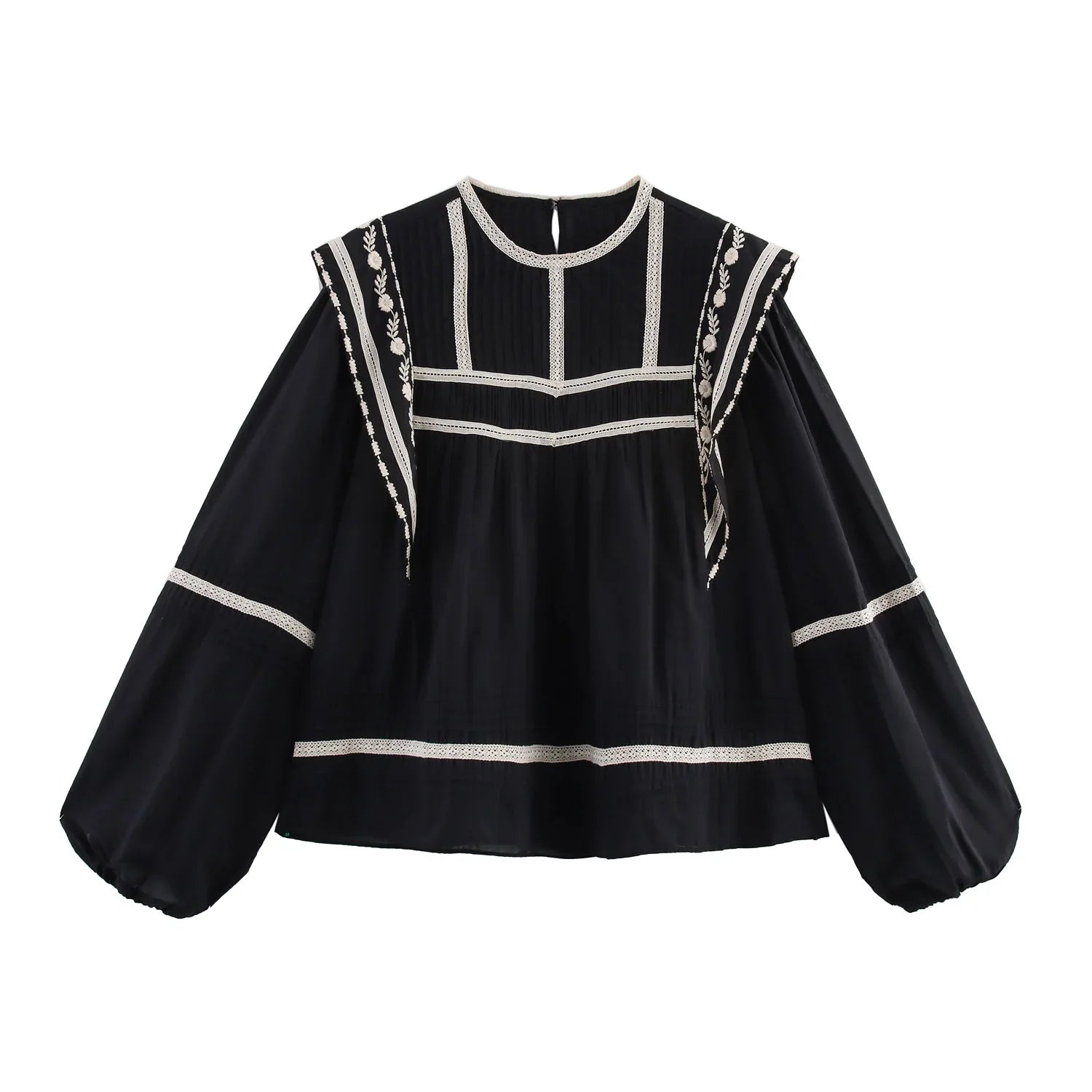 Women's Retro Casual Shirt with Contrasting Color Embroidery Elegant Spring Dress with Slim Fit and Timeless Temperament