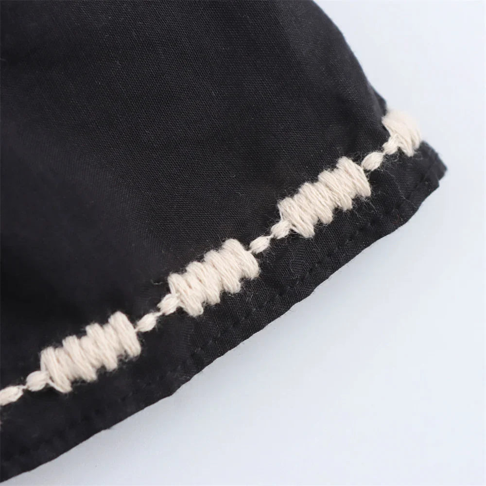 Women's Retro Casual Shirt with Contrasting Color Embroidery Elegant Spring Dress with Slim Fit and Timeless Temperament