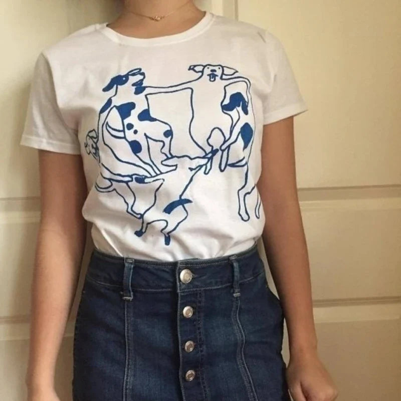 The Dance Dogs Dance Graphic Funny Printed T-Shirt Casual Stylish Unisex Short Sleeve Hipster Tee for Girls Kawaii Tops